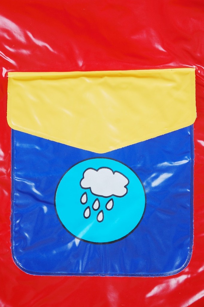 R-1021-1002-2 blue and red shiny pvc vinyl kids rain weatherproof jacket pocket with flap and cloud print Furthertrade.com the best China raincoat wholesale manufacturer and supplier
