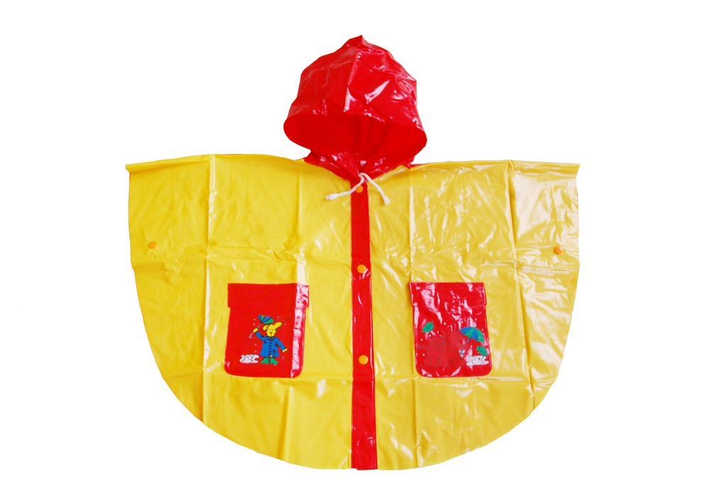 R-1020K-1006 yellow and red shiny pvc vinyl girls raincoats front Furthertrade.com the excellent raincoat suppliers and manufacturers