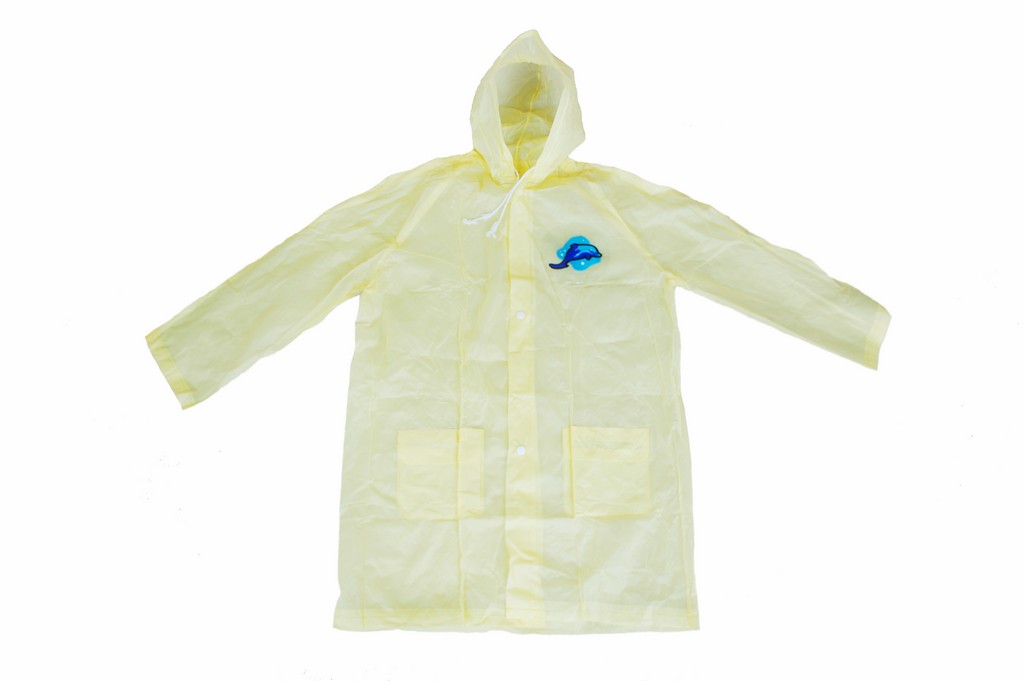 R-1058 PVC vinyl yellow Adult rain womens waterproof jackets front with print furthertrade.com raincoat manufacturer and supplier