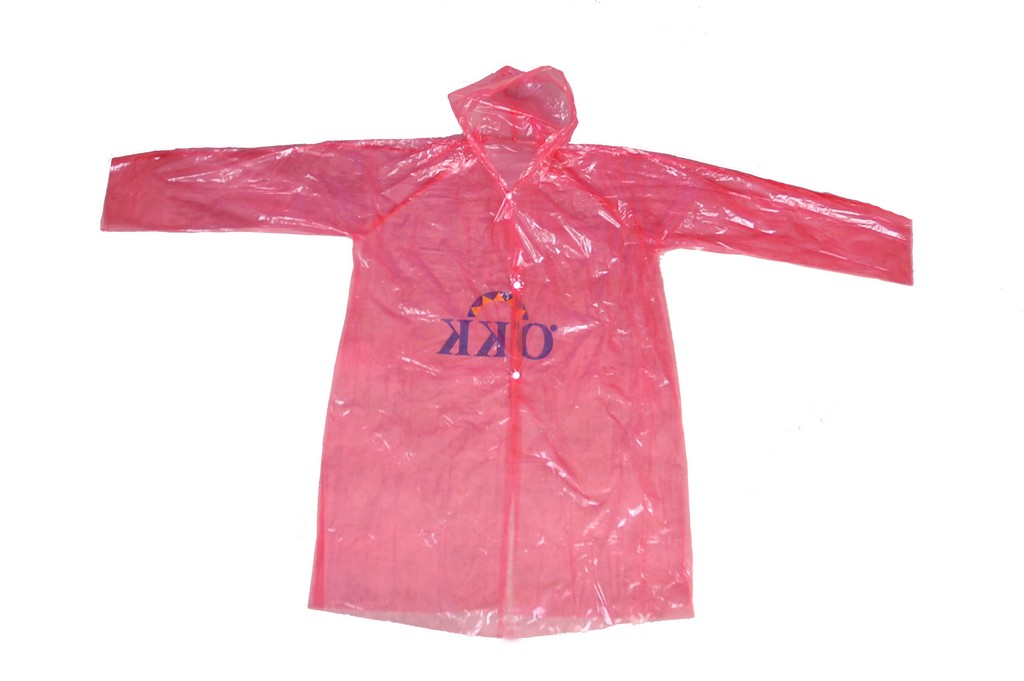 R-1059 PE red Disposable long lightweight rain jacket front Furthertrade.com the excellent raincoat manufacturer and supplier