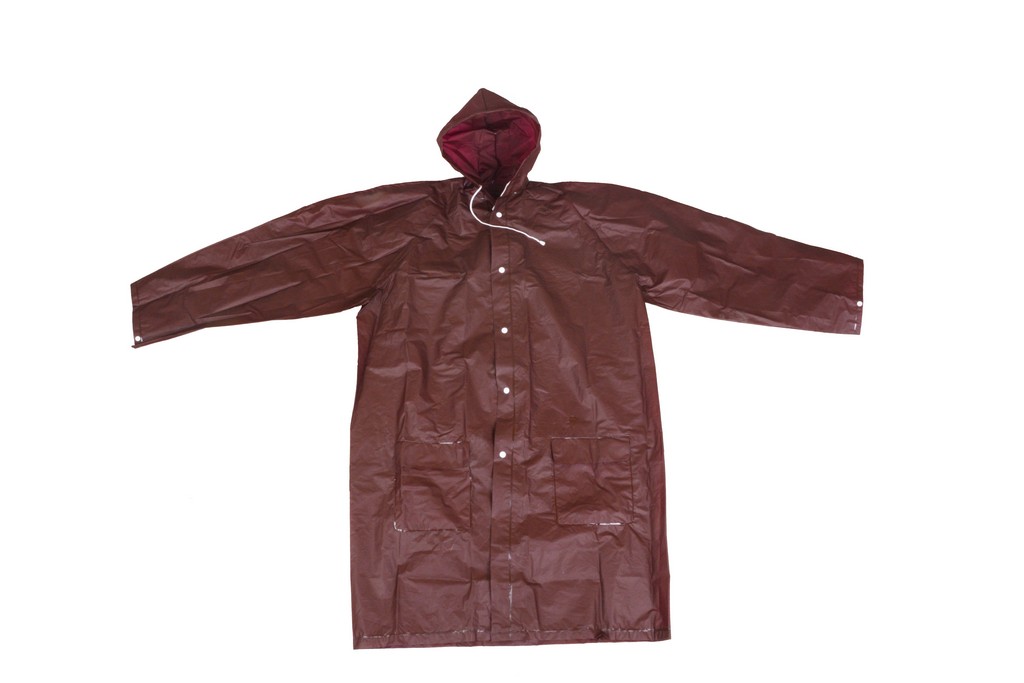 R-1058-6 brown eva peva long rains jacket front Furthertrade.com the most reliable raincoat supplier and manufacturer