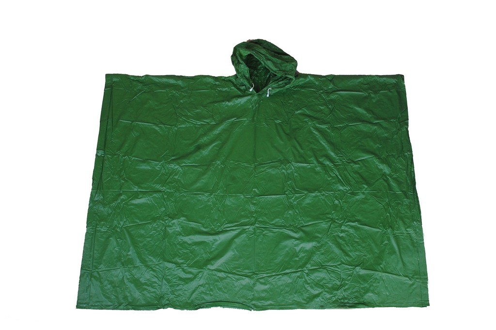 R-1020A-PEVA-04 green eva peva rain mens poncho front Furthertrade.com the most reliable China raincoat manufacturers and suppliers