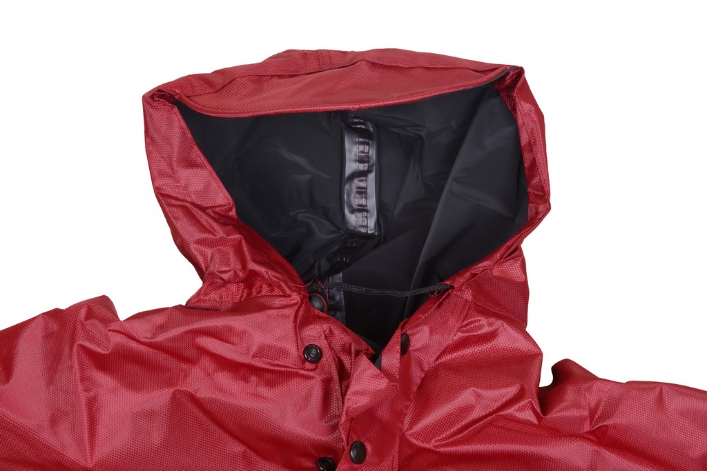R-1020A-PL-3 red polyester motorcycle rain gear hood with drawstring and button Furthertrade.com the most reliable China raincoat wholesale manufacturer and supplier