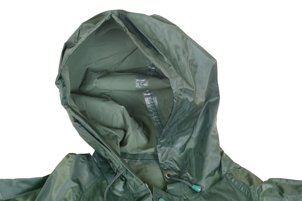 R-0910-6 green polyester nylon rain suit hood with drawstring Furthertrade.com the best raincoat suppliers and manufacturers