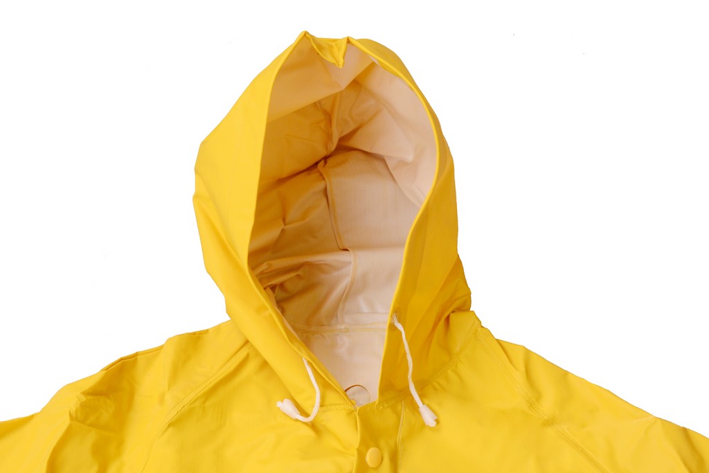 R-1045-1 yellow polyester pvc polyester rain suit hood with drawstring Furthertrade.com the best China raincoat wholesale manufacturer and supplier