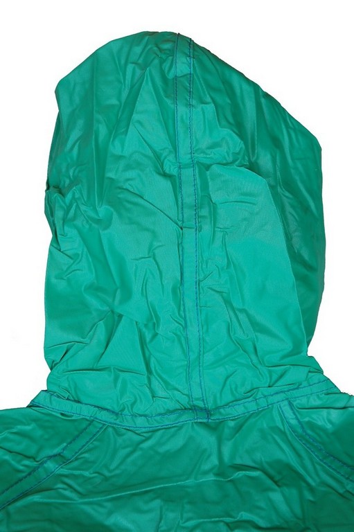 R-1057-1 green and blue reversible pvc vinyl rain best waterproof jacket hood back Furthertrade.com the excellent China raincoat manufacturer and supplier