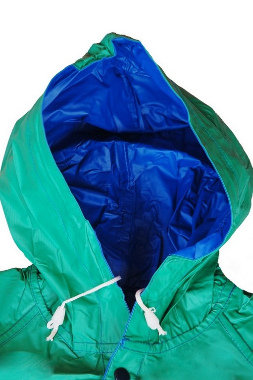 R-1057-1 green and blue reversible pvc vinyl rain jacket hood with drawstring Furthertrade.com the high quality China raincoat manufacturer and supplier